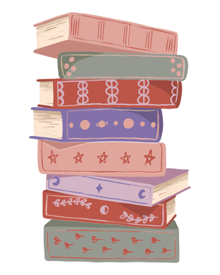 Eight books stacked on top of each other