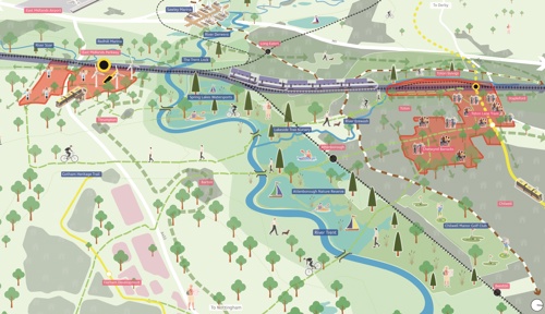 A sketch of the Strategic Design Code focus sites in south Nottinghamshire.