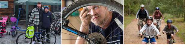 Stapleford cycle hub with mechanic, bikes and family bike ride
