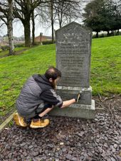 The D.H. Lawrence headstone being restored