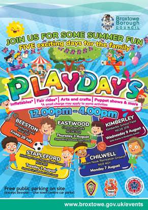 Illustration of children in the summer enjoying playing sports, fair rides, swings and other activities