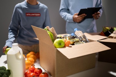 Volunteers sorting foods
