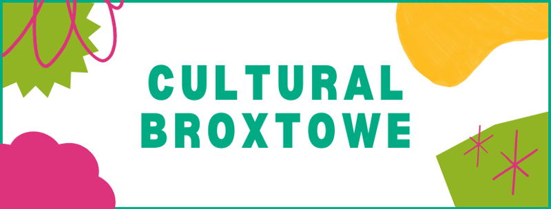 Green, orange and pink patterns on a white background with the text: Cultural Broxtowe