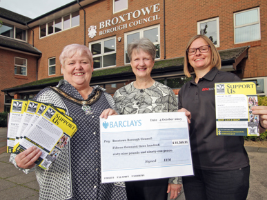 Mayor of Broxtowe Councillor Teresa Cullen, Deputy Lieutenant Juliette Abrams and Trustee of Broxtowe Community Fund and Louisa Payne, Head of Operations at EEM