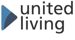 United living logo. The words united living in black with a bluew triangle to the right.