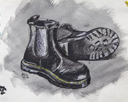 Lot 8 – Two footwear still life images from the #ASketchADay project, by Janet Shipton