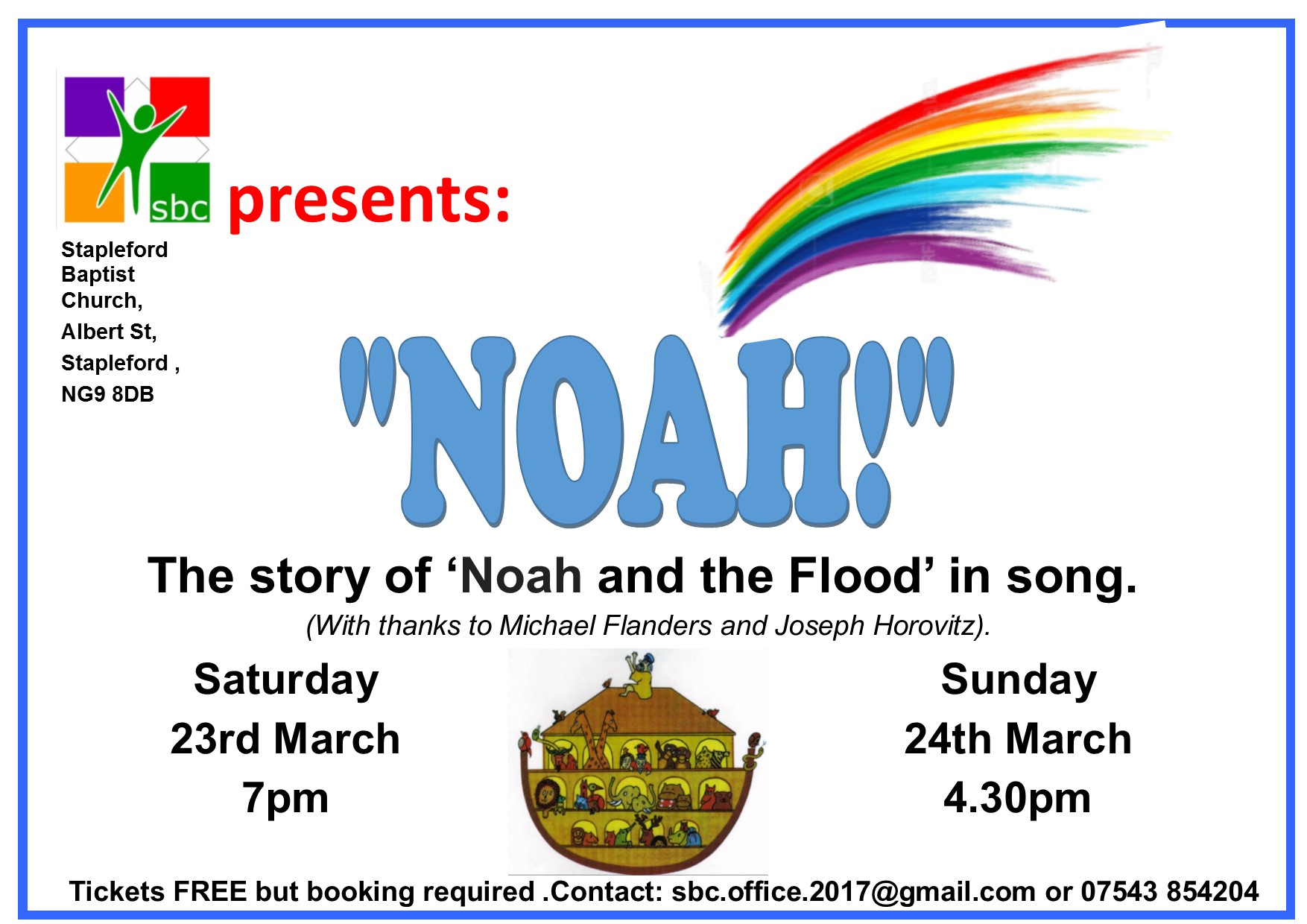 NOAH! The story of Noah and the ark in song . event.