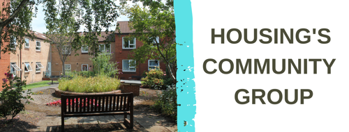 Housing community facebook group with image of southfields flower courtyard