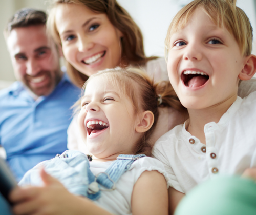 A family laughing together