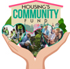 Heart in two hands with text saying 'Housing's community fund'