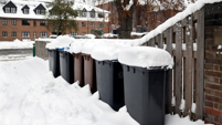 Bins covered in snow