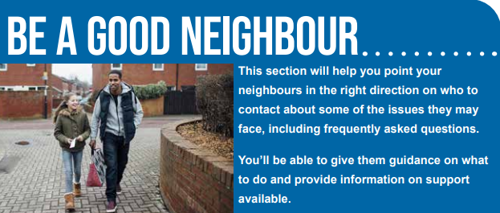 Be a good neighbour text - with dad and daughter walking together