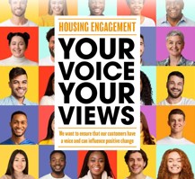 Your Voice Your Views Engagement Flyer.jpg Your voice your views text. Lots of people in individual boxes staring ahead