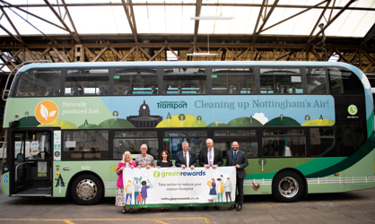 Nottinghamshire councillors promote Green Rewards in front of NCT bus