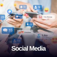 hands holding devices looking at social media
