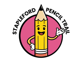 Graphic of a cartoon pencil smiling. Text reads: Stapleford Pencil Trail