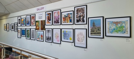 The exhibition mounted on a wall at Stapleford Library