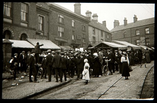 Young colliers and Eastwood market cheapjacks, June 1913. Image courtesy of The National Archives.
