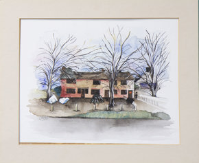 Lot 10 – Two mounted prints of the Canalside Heritage Cottage and Boy at Beeston Canalside