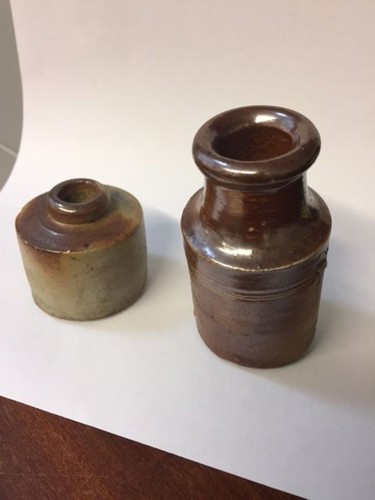 Ink bottles made by Lynncroft Pottery. From the D.H. Lawrence Birthplace Museum collection.