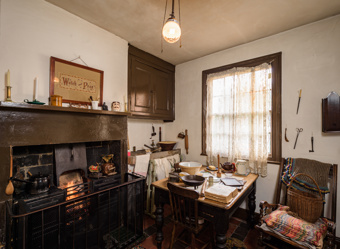 The kitchen at the museum with the range on the left hand side