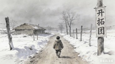 child walking along a lane in snow