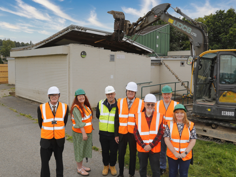 Members of Stapleford Town Fund Board and the Leader of Broxtowe Borough Council at the first phase of the Stapleford Community Pavilion construction project