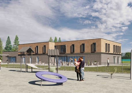 CGI community pavilion and children's play park