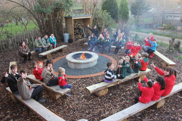 Children sitting around the campfire