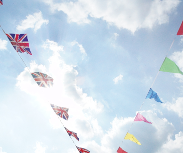 Union Jack bunting in sunny sky