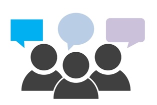 Three talking heads with speech bubbles above
