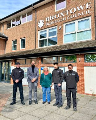 Councillor Helen Skinner with representatives from WISE outside the Broxtowe Borough Council offices