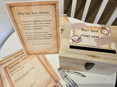 Paper forms at the exhibition to write your own experiences of home