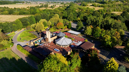 Aerial shot of Bramcote Crematorium